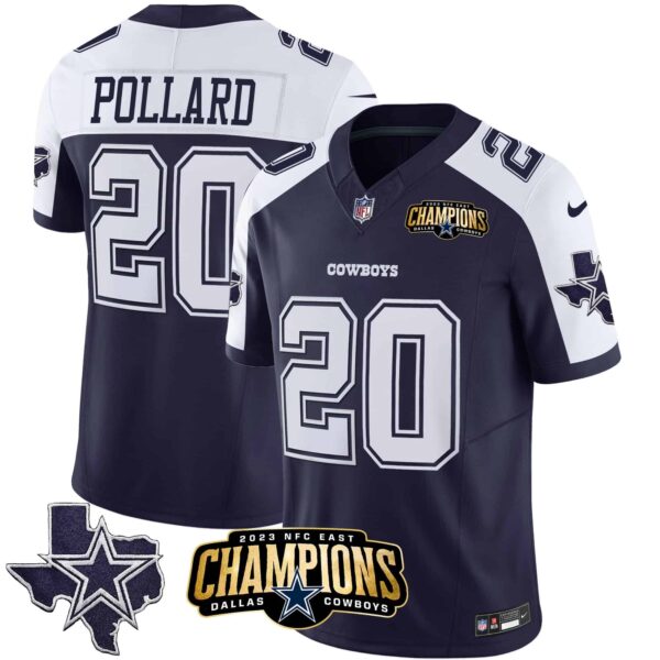 Men’s Cowboys 2023 NFC East Champions Patch Vapor Jersey – All Stitched – Alternate Navy – Tony Pollard