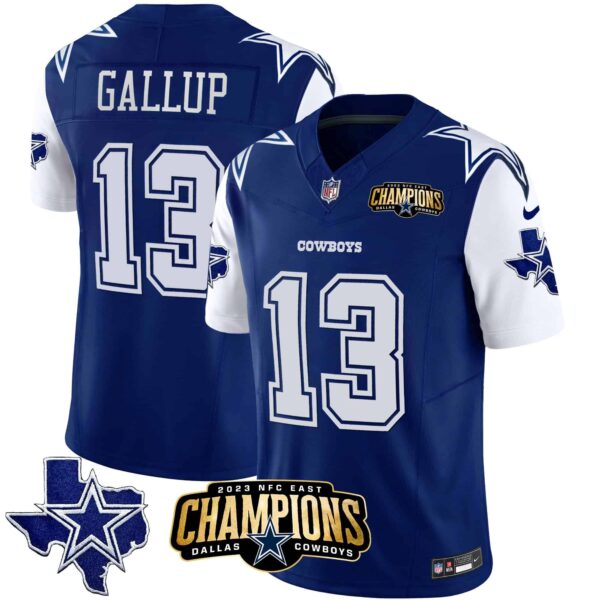 Men’s Cowboys 2023 NFC East Champions Patch Vapor Jersey – All Stitched – Royal – Michael Gallup