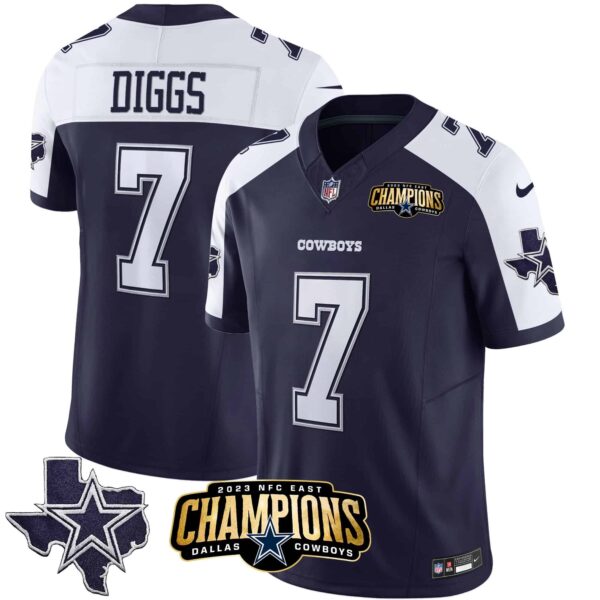 Men’s Cowboys 2023 NFC East Champions Patch Vapor Jersey – All Stitched – Alternate Navy – Trevon Diggs