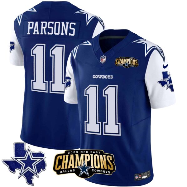 Men’s Cowboys 2023 NFC East Champions Patch Vapor Jersey – All Stitched – Royal – Micah Parsons