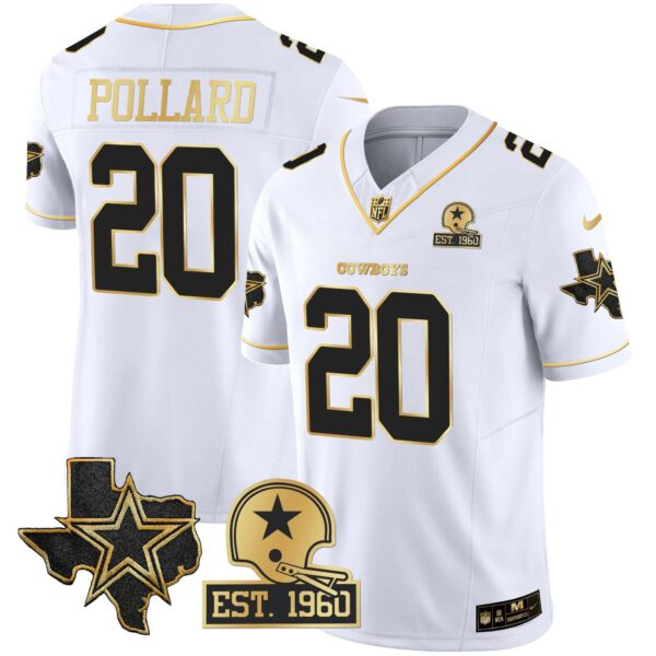 Men’s Cowboys 2023 NFC East Champions Patch Gold Vapor Jersey – All Stitched – White Gold – Tony Pollard