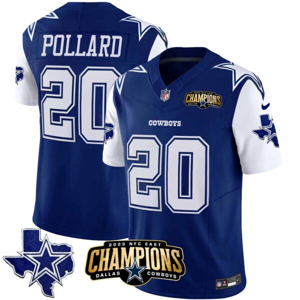 Men’s Cowboys 2023 NFC East Champions Patch Vapor Jersey – All Stitched – Royal – Tony Pollard
