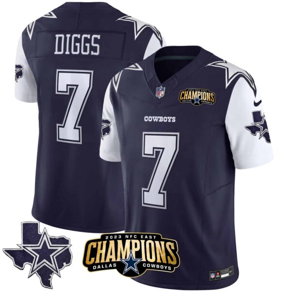 Men’s Cowboys 2023 NFC East Champions Patch Vapor Jersey – All Stitched – Navy – Trevon Diggs