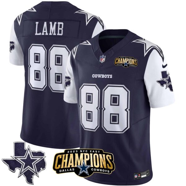 Men’s Cowboys 2023 NFC East Champions Patch Vapor Jersey – All Stitched – Navy – CeeDee Lamb