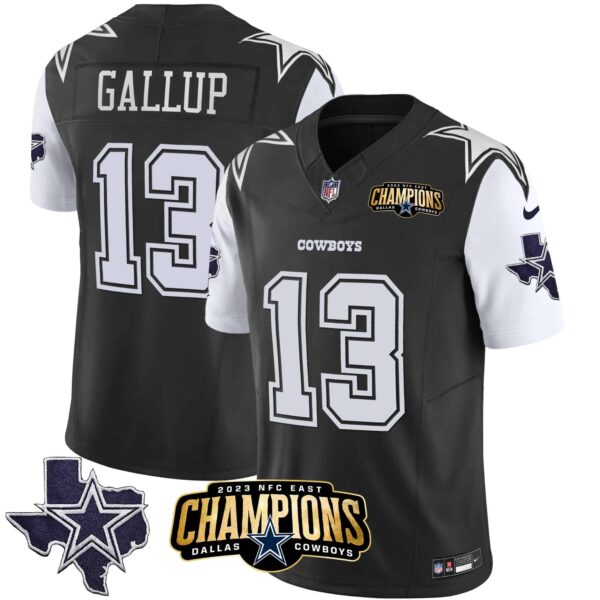 Men’s Cowboys 2023 NFC East Champions Patch Vapor Jersey – All Stitched – Black – Michael Gallup