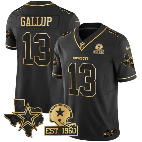 Men’s Cowboys Texas Patch Gold Vapor Jersey – All Stitched – Black Gold – Michael Gallup