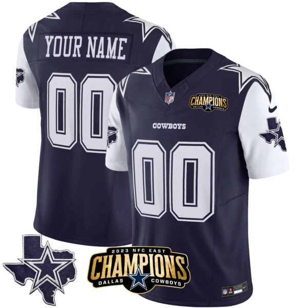 Cowboys 2023 NFC East Champions Patch Vapor Custom Jersey – All Stitched – Men – Navy