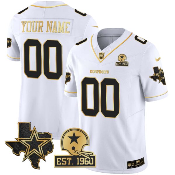 Cowboys Texas Patch Gold Vapor Custom Jersey – All Stitched – Youth – White Gold