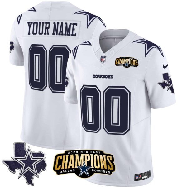 Cowboys 2023 NFC East Champions Patch Vapor Custom Jersey – All Stitched – Men – White