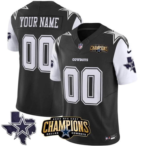 Cowboys 2023 NFC East Champions Patch Vapor Custom Jersey – All Stitched – Youth – Black