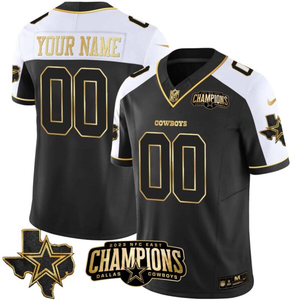 Cowboys 2023 NFC East Champions Patch Gold Vapor Custom Jersey – All Stitched – Men – Alternate Gold