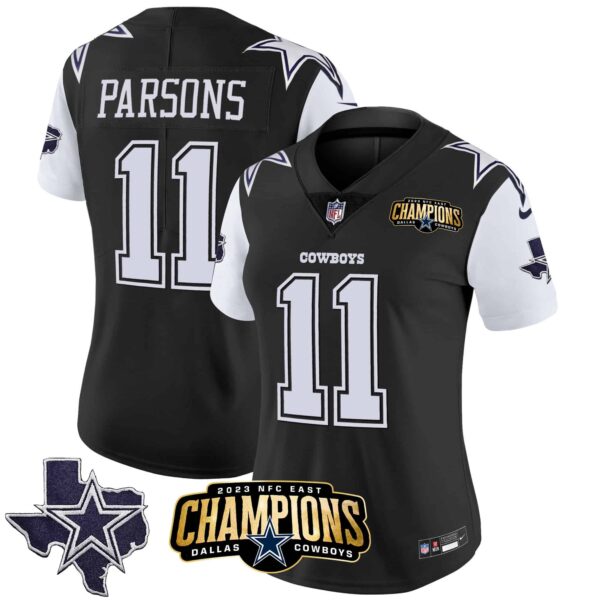 Women’s Cowboys 2023 NFC East Champions Patch Vapor Jersey – All Stitched – Black – Micah Parsons