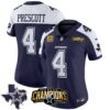 Women’s Cowboys 2023 NFC East Champions Patch Vapor Jersey – All Stitched – Alternate Navy – Dak Prescott