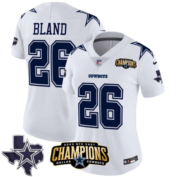 Women’s Cowboys 2023 NFC East Champions Patch Vapor Jersey – All Stitched – White – DaRon Bland