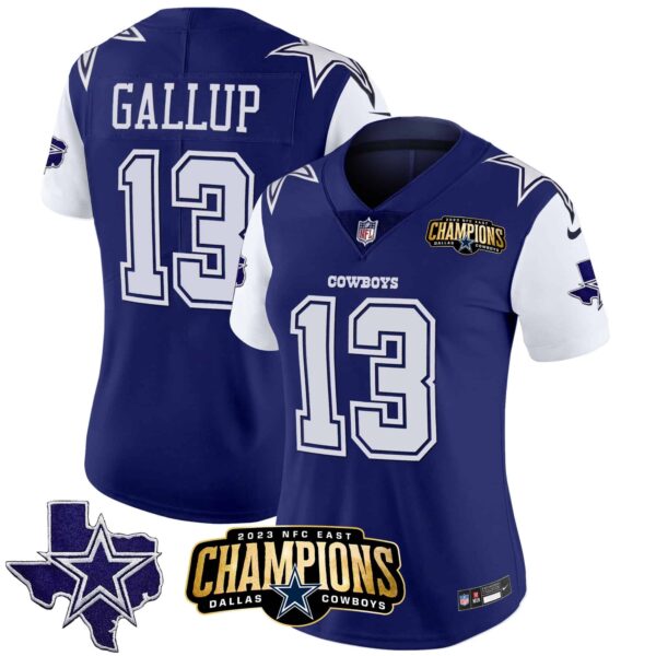 Women’s Cowboys 2023 NFC East Champions Patch Vapor Jersey – All Stitched – Royal – Michael Gallup