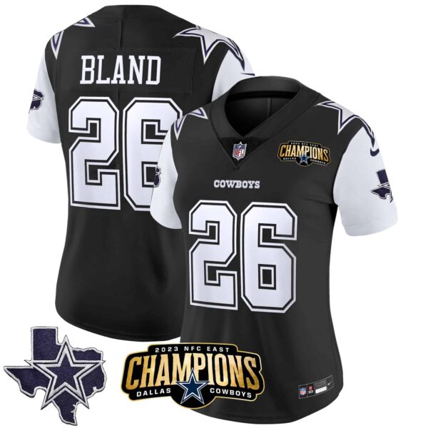 Women’s Cowboys 2023 NFC East Champions Patch Vapor Jersey – All Stitched – Black – DaRon Bland