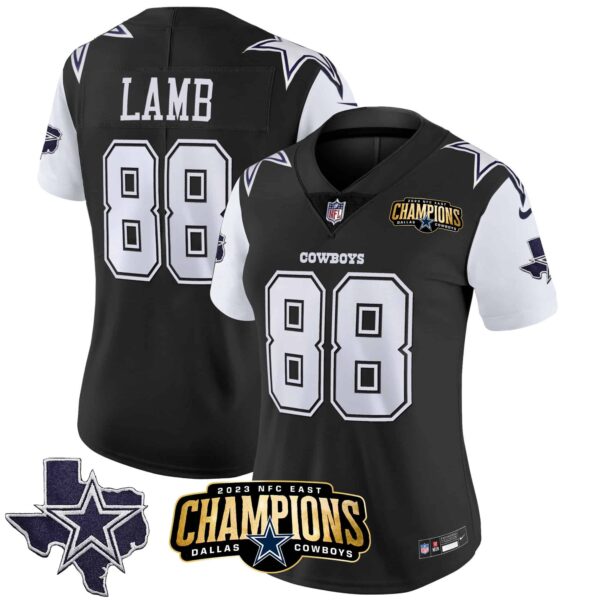 Women’s Cowboys 2023 NFC East Champions Patch Vapor Jersey – All Stitched – Black – CeeDee Lamb