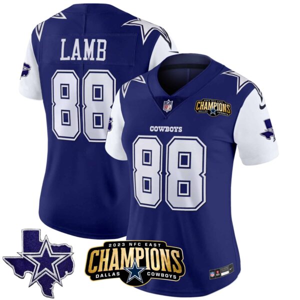 Women’s Cowboys 2023 NFC East Champions Patch Vapor Jersey – All Stitched – Royal – CeeDee Lamb