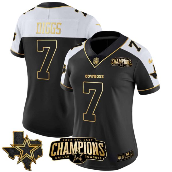 Women’s Cowboys 2023 NFC East Champions Patch Gold Vapor Jersey – All Stitched – Alternate Gold – Trevon Diggs