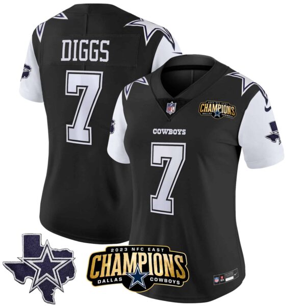 Women’s Cowboys 2023 NFC East Champions Patch Vapor Jersey – All Stitched – Black – Trevon Diggs