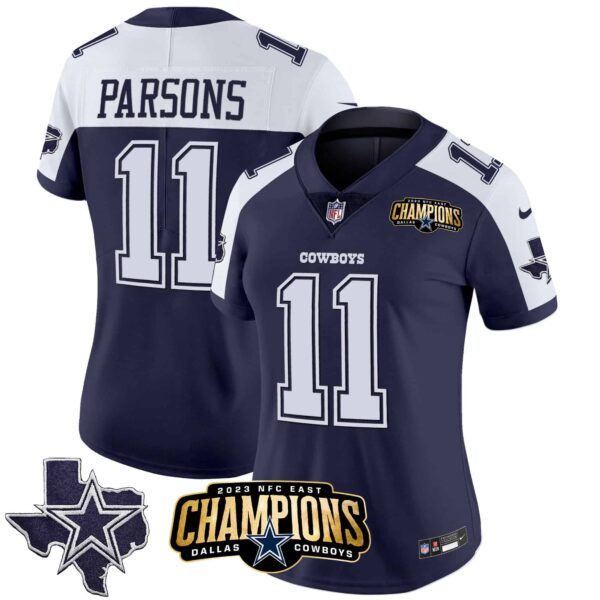 Women’s Cowboys 2023 NFC East Champions Patch Vapor Jersey – All Stitched – Alternate Navy – Micah Parsons