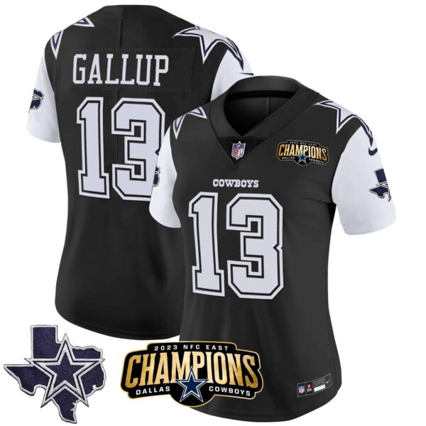 Women’s Cowboys 2023 NFC East Champions Patch Vapor Jersey – All Stitched – Black – Michael Gallup