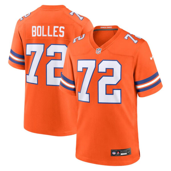 Denver Broncos #72 Garrett Bolles Mile High Collection 1977 Throwback Player Game Jersey – Orange 1