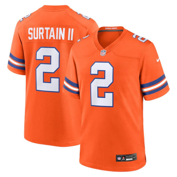 Denver Broncos #2 Patrick Surtain II Mile High Collection 1977 Throwback Player Game Jersey – Orange