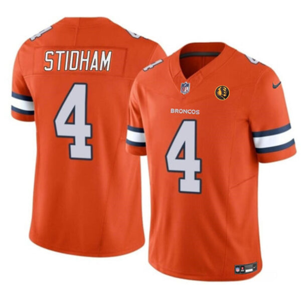 Denver Broncos #4 Jarrett Stidham Orange 2023 FUSE With John Madden Patch Vapor Jersey