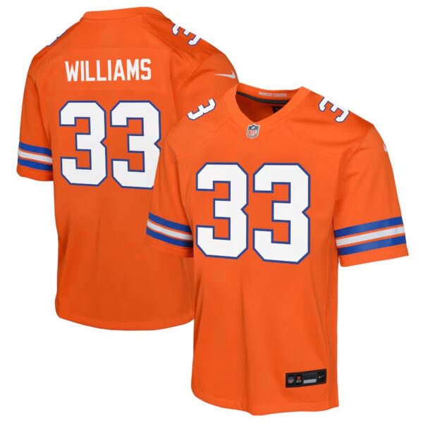 Denver Broncos #33 Javonte Williams Mile High Collection 1977 Throwback Game Jersey – Orange