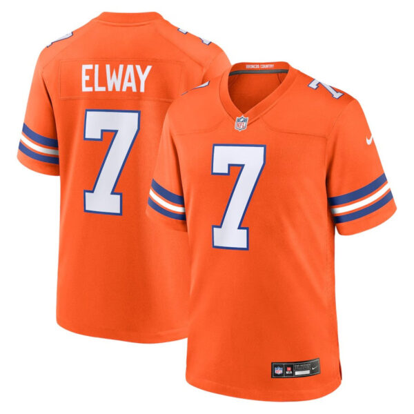 Denver Broncos #7 John Elway Mile High Collection 1977 Throwback Retired Player Game Jersey – Orange
