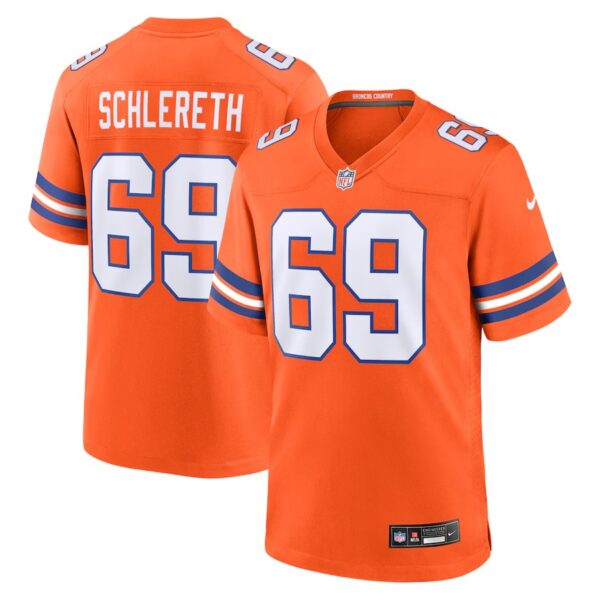 Denver Broncos #69 Mark Schlereth Mile High Collection 1977 Throwback Retired Player Game Jersey – Orange 1