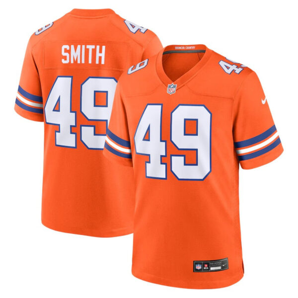 Denver Broncos #49 Dennis Smith Mile High Collection 1977 Throwback Retired Player Game Jersey – Orange 1