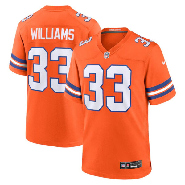 Denver Broncos #33 Javonte Williams Mile High Collection 1977 Throwback Player Game Jersey – Orange 1