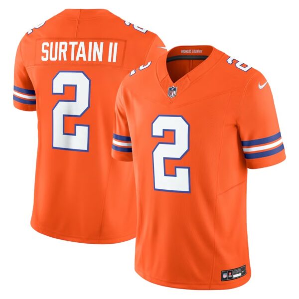 Denver Broncos #2 Patrick Surtain II Alternate Mile High Collection 1977 Throwback Vapor FUSE Limited Jersey – Orange