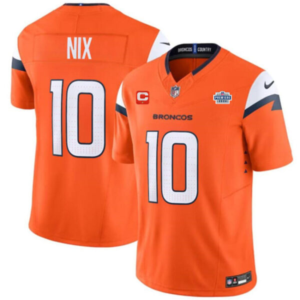 Denver Broncos #10 Bo Nix Orange 2024 FUSE With Draft Pacth And 1 Star C Patch Jersey
