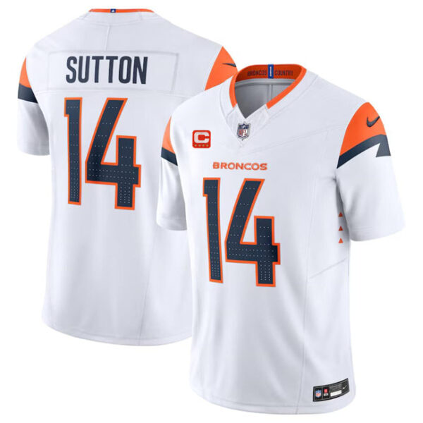 Denver Broncos #14 Courtland Sutton White 2024 FUSE With 4 Star C Patch Jersey