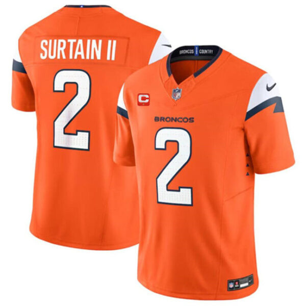Denver Broncos #2 Pat Surtain II Orange 2024 FUSE With 1 Star C Patch Vapor Jersey