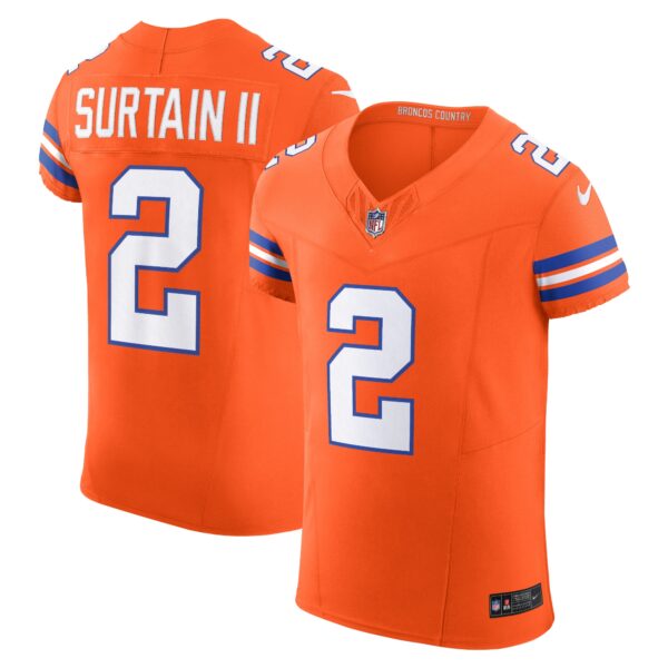 Patrick Surtain II Denver Broncos Nike Alternate Mile High Collection 1977 Throwback Vapor FUSE Elite Jersey Orange