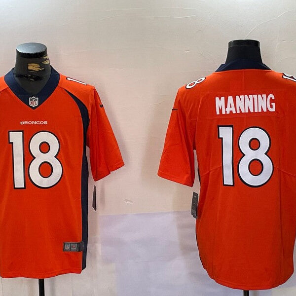 Men’s Denver Broncos #18 Peyton Manning Orange Vapor Untouchable Limited Stitched Jersey 1