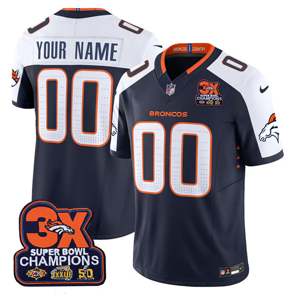 Denver Broncos ACTIVE PLAYER Custom Navy 2024 FUSE 3 Time Champions Throwback Vapor Limited Stitched Football Jersey 1