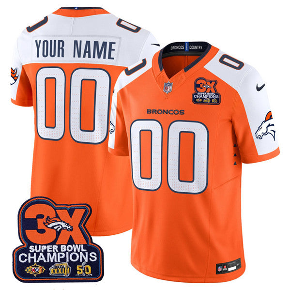Denver Broncos ACTIVE PLAYER Custom Orange 2024 FUSE 3 Time Champions Throwback Vapor Limited Stitched Football Jersey 1