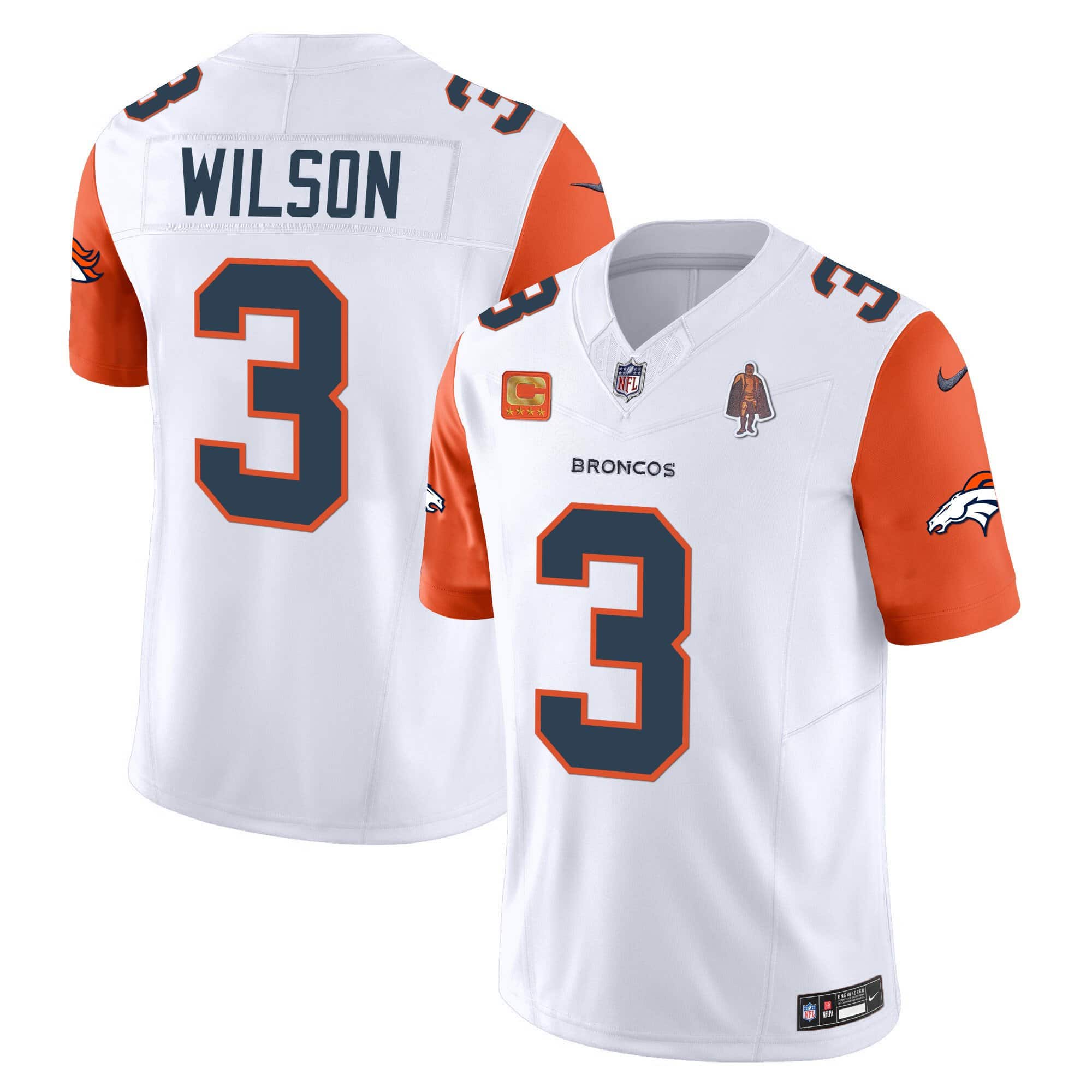 Men’s Denver Broncos Vapor Limited Jersey – All Stitched – Orange Sleeves – Russell Wilson