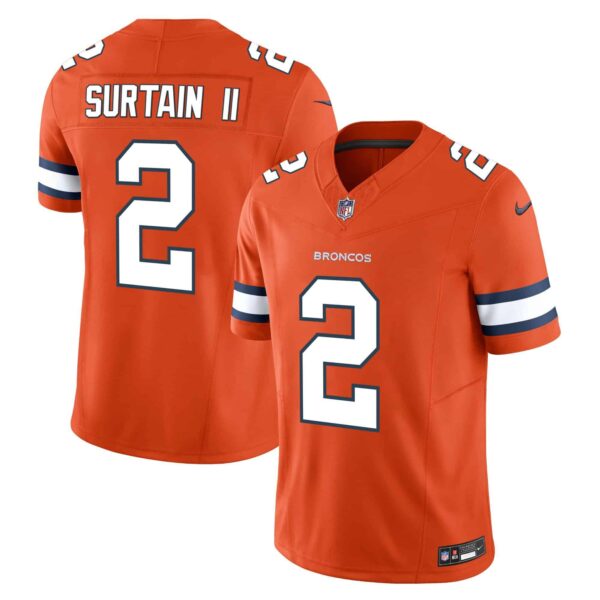 Men’s Denver Broncos Vapor Limited Jersey – All Stitched – Orange – Patrick Surtain II