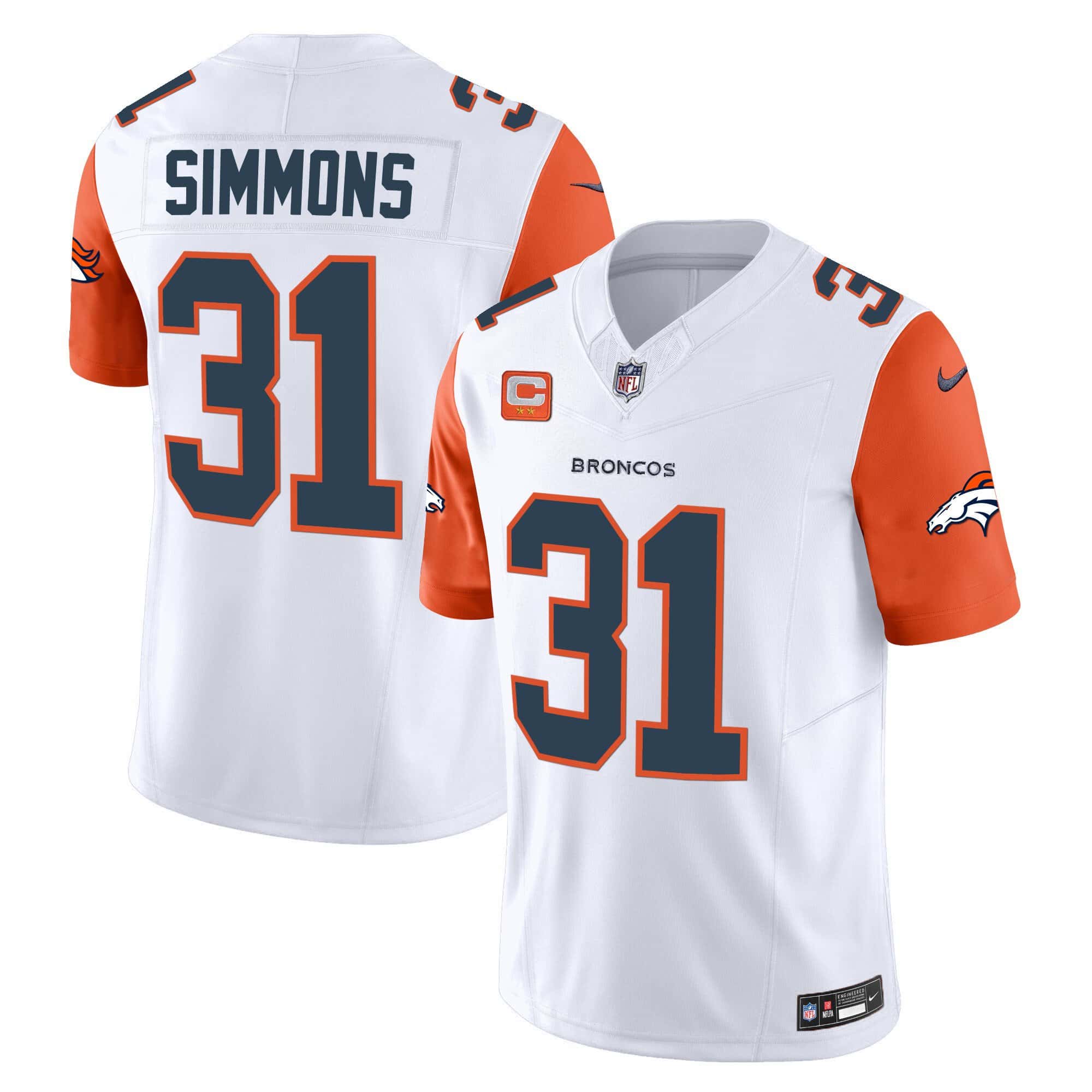 Men’s Denver Broncos Vapor Limited Jersey – All Stitched – Orange Sleeves – Justin Simmons