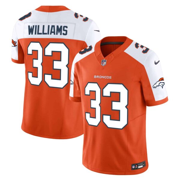 Men’s Denver Broncos Vapor Limited Jersey – All Stitched – Orange Alternate – Javonte Williams
