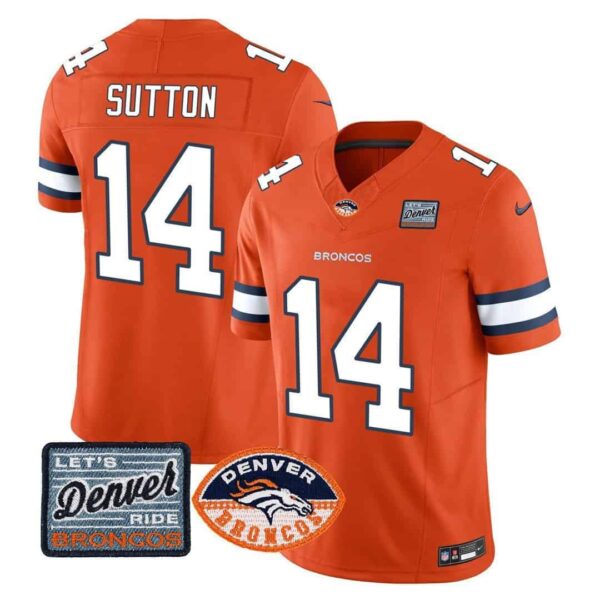 Men’s Denver Broncos Logo Patch Limited Jersey – All Stitched – Orange – Courtland Sutton