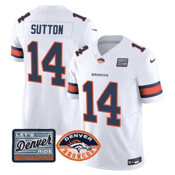 Men’s Denver Broncos Logo Patch Limited Jersey – All Stitched – White – Courtland Sutton