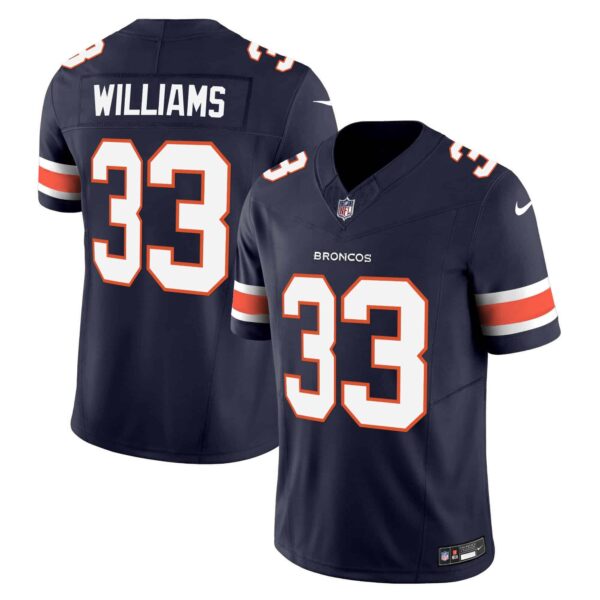 Men’s Denver Broncos Vapor Limited Jersey – All Stitched – Navy – Javonte Williams