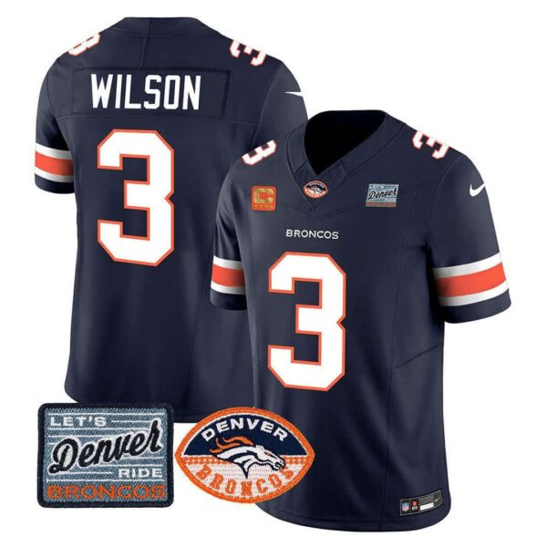 Men’s Denver Broncos Logo Patch Limited Jersey – All Stitched – Navy – Russell Wilson